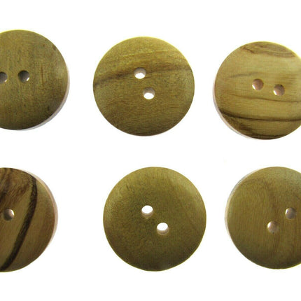 6 x 2-HOLE DOMED OLIVE WOOD BUTTONS - 4 SIZES AVAILABLE (CW6) - ThreadandTrimmings