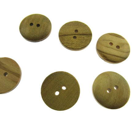 6 x 2-HOLE DOMED OLIVE WOOD BUTTONS - 4 SIZES AVAILABLE (CW6) - ThreadandTrimmings