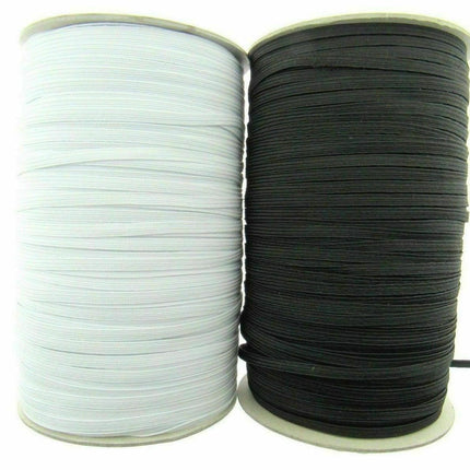 Thin Flat Braid Elastic - 8mm - 10 Cord Knicker - Face Mask Elastic Black -White - ThreadandTrimmings