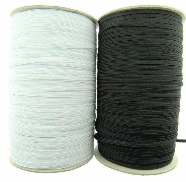 Thin Flat Braid Elastic - 8mm - 10 Cord Knicker - Face Mask Elastic Black -White - ThreadandTrimmings