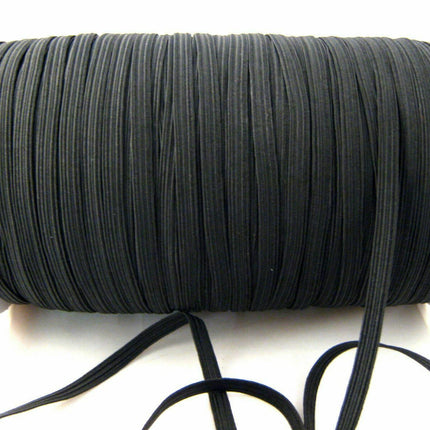 Thin Flat Braid Elastic - 12mm - 16 Cord Knicker - Face Mask Elastic Black-White - ThreadandTrimmings