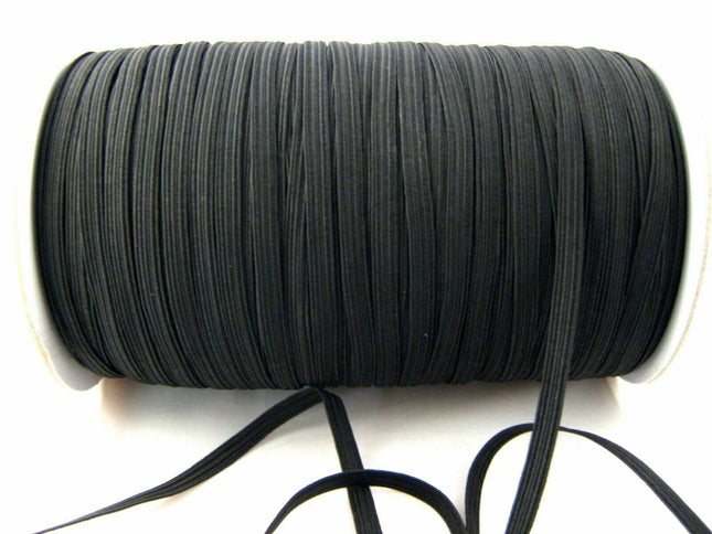 Thin Flat Braid Elastic - 12mm - 16 Cord Knicker - Face Mask Elastic Black-White - ThreadandTrimmings