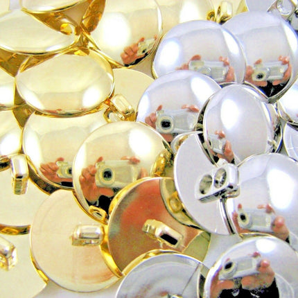 SHINY DOMED / BEVELED GOLD BLAZER BUTTONS PLASTIC - 3 x Sizes - WITH SHANK- CX1 - ThreadandTrimmings
