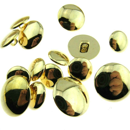 SHINY DOMED / BEVELED GOLD BLAZER BUTTONS PLASTIC - 3 x Sizes - WITH SHANK- CX1 - ThreadandTrimmings