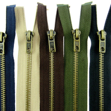 Antique Brass Metal Zipper – Optilon Open End 5mm Teeth, 5 Colours & Sizes - ThreadandTrimmings