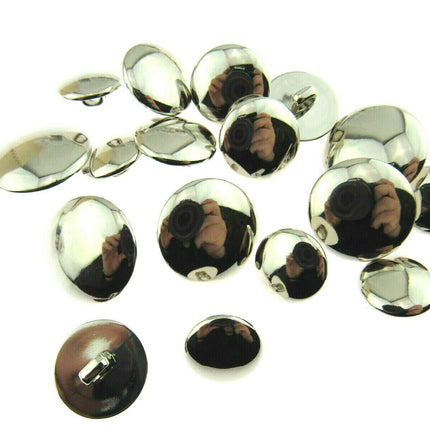 SHINY DOMED / BEVELED SILVER BLAZER BUTTONS PLASTIC -3 x SIZES -WITH SHANK- CX1 - ThreadandTrimmings