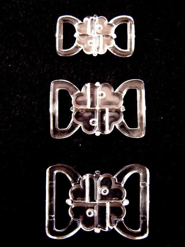 BIKINI CLASPS / CLIPS - SMALL , MEDIUM & LARGE INVISIBLE CLEAR PLASTIC - ThreadandTrimmings