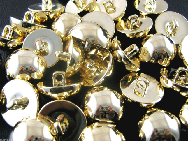 Round Gold Domed Buttons - Shiny Gold Domed Plastic with Shank Buttons (B897) - ThreadandTrimmings
