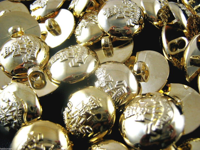 Round Gold Domed Military Blazer Buttons Green Howard Crested Insignia - Shank - ThreadandTrimmings