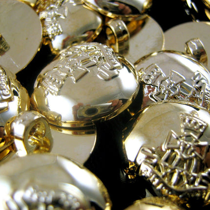 Round Gold Domed Military Blazer Buttons Green Howard Crested Insignia - Shank - ThreadandTrimmings