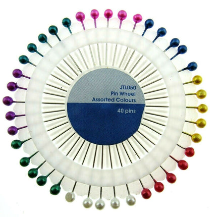 Colour  Headed Pin Wheels - 40 Pins Per Wheel - Easy To Pick Up And Use - Handy - ThreadandTrimmings