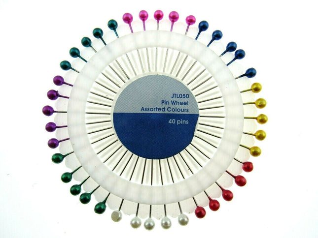 Colour  Headed Pin Wheels - 40 Pins Per Wheel - Easy To Pick Up And Use - Handy - ThreadandTrimmings