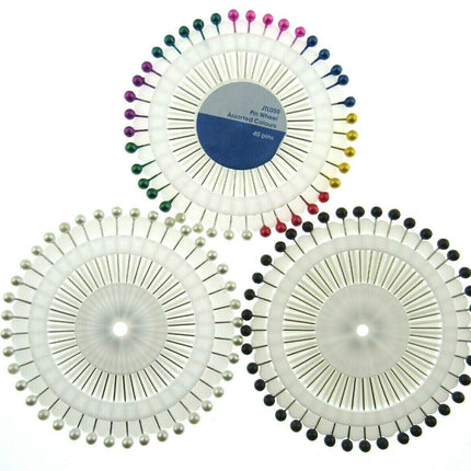 Colour  Headed Pin Wheels - 40 Pins Per Wheel - Easy To Pick Up And Use - Handy - ThreadandTrimmings