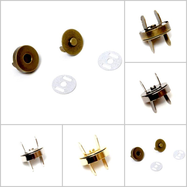 Round Magnetic Clasps for Bag Leather Makers Button Fastener 18mm 14mm 4 Colours - ThreadandTrimmings