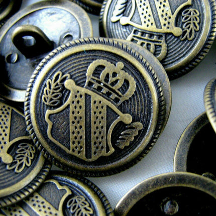 Round Bronze Metal Military Shield Blazer Buttons Choose From 4 sizes B1978 - ThreadandTrimmings