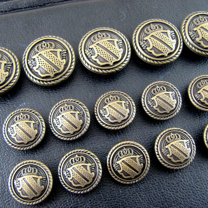 Round Bronze Metal Military Shield Blazer Buttons Choose From 4 sizes B1978 - ThreadandTrimmings