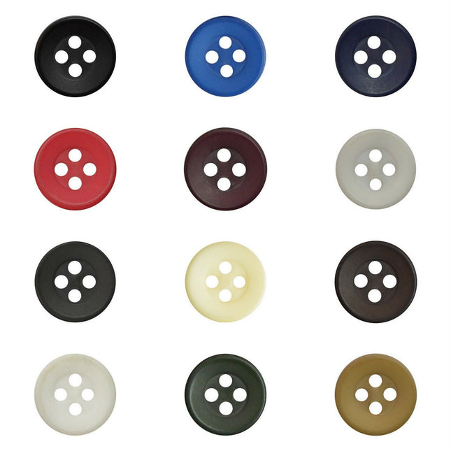 Round Four Hole Shirt Buttons - 11.5mm - 12 Lovely Solid Colours (P650) - ThreadandTrimmings