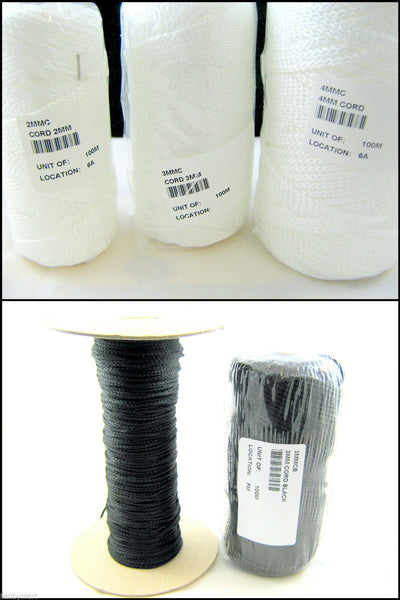 Strong Braided Polypropelylene Cord in Black or White - 100m Rolls 2mm- 3mm- 4mm
