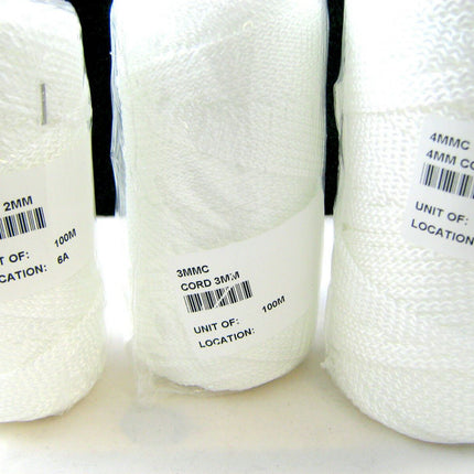 Strong Braided Polypropylene Cord in Black or White 100m Rolls 2mm 3mm 4mm - ThreadandTrimmings