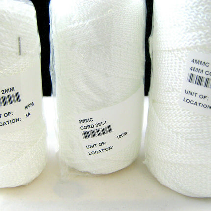 Strong Braided Polypropylene Cord in Black or White 100m Rolls 2mm 3mm 4mm - ThreadandTrimmings