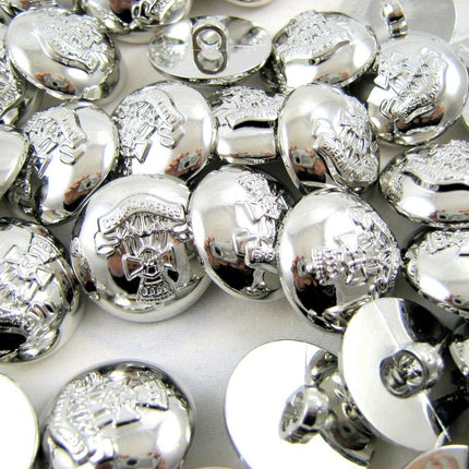 Round Silver Domed Military Blazer Buttons -Green Howard Crested Insignia -Shank - ThreadandTrimmings