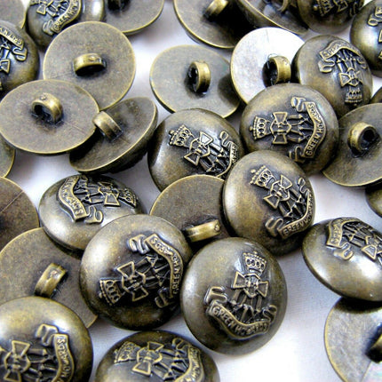 Round Antique Bronze Domed Military Blazer Buttons Green Howard Crested Insignia - ThreadandTrimmings