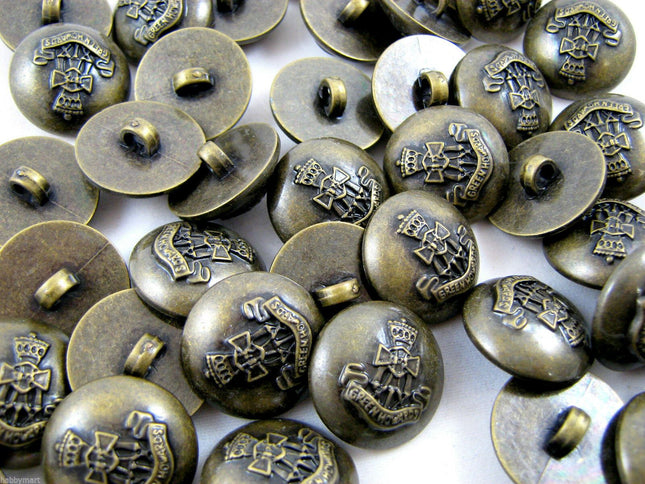 Round Antique Bronze Domed Military Blazer Buttons Green Howard Crested Insignia - ThreadandTrimmings