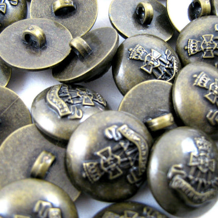 Round Antique Bronze Domed Military Blazer Buttons Green Howard Crested Insignia - ThreadandTrimmings