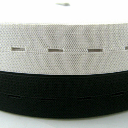 Buttonhole Elastic Available in 16mm, 19mm, 25mm Black / White - New Lower Price - ThreadandTrimmings