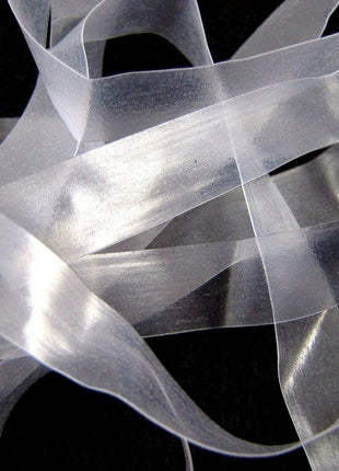 Close-up of clear transparent elastic seam tape.