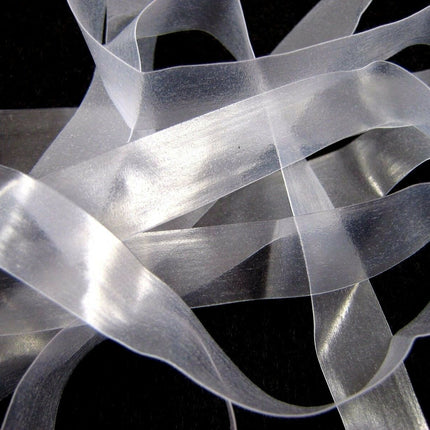 Close-up of clear transparent elastic seam tape.