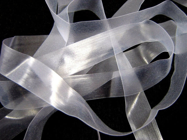 Close-up of clear transparent elastic seam tape.