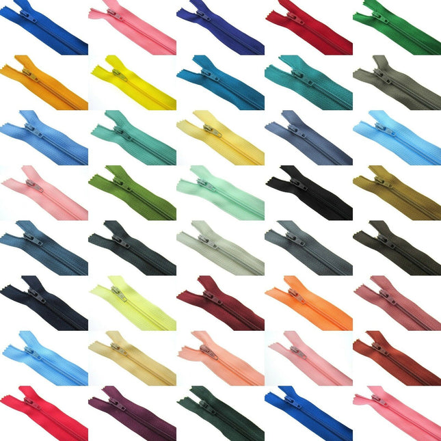 MIXED CLOSED END NYLON ZIPS ASSORTMENT - CHOOSE FROM 44 RICH COLOURS - 10 SIZES - ThreadandTrimmings