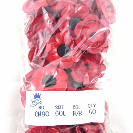 40mm POPPY BUTTONS - PLASTIC with SHANK - ThreadandTrimmings