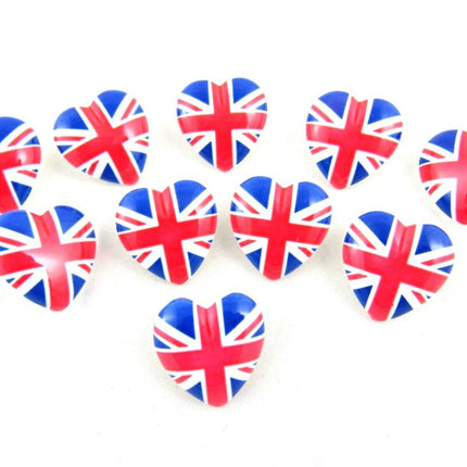 23mm UK Heart Buttons with Shank - Union Jack Heart Buttons - ThreadandTrimmings