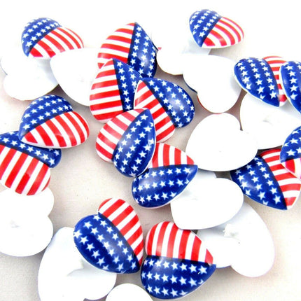 23mm USA HEART BUTTONS with SHANK - STAR SPANGLED BANNER HEART BUTTONS - ThreadandTrimmings