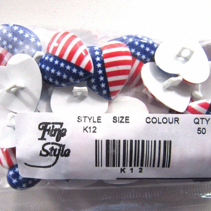 23mm USA HEART BUTTONS with SHANK - STAR SPANGLED BANNER HEART BUTTONS - ThreadandTrimmings