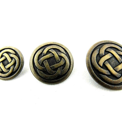 Round Celtic Knot Buttons Oxidised Bronze Metal Buttons 15mm, 19mm, 23mm - ThreadandTrimmings