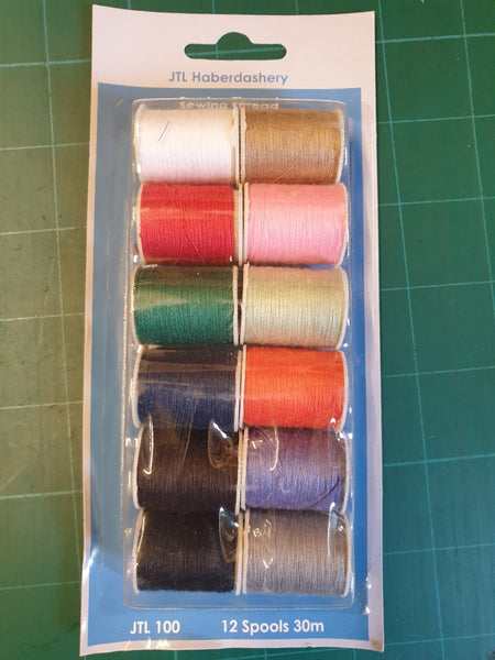Sewing Thread - 12 Spool Card - 30m Per Spool JTL100 - ThreadandTrimmings