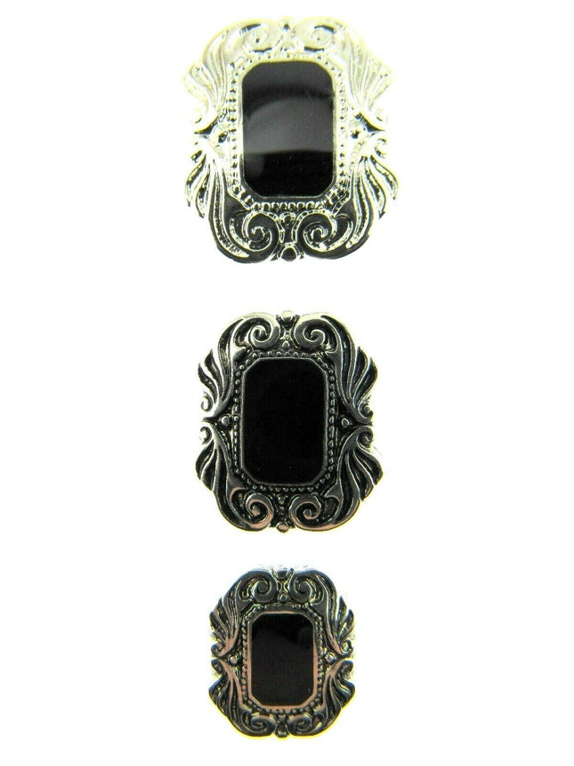 Oblong Plastic Silver Shank Buttons with Black Shiny Centre Art Deco Style CX17