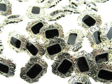 Oblong Plastic Silver Shank Buttons with Black Shiny Centre Art Deco Style CX17