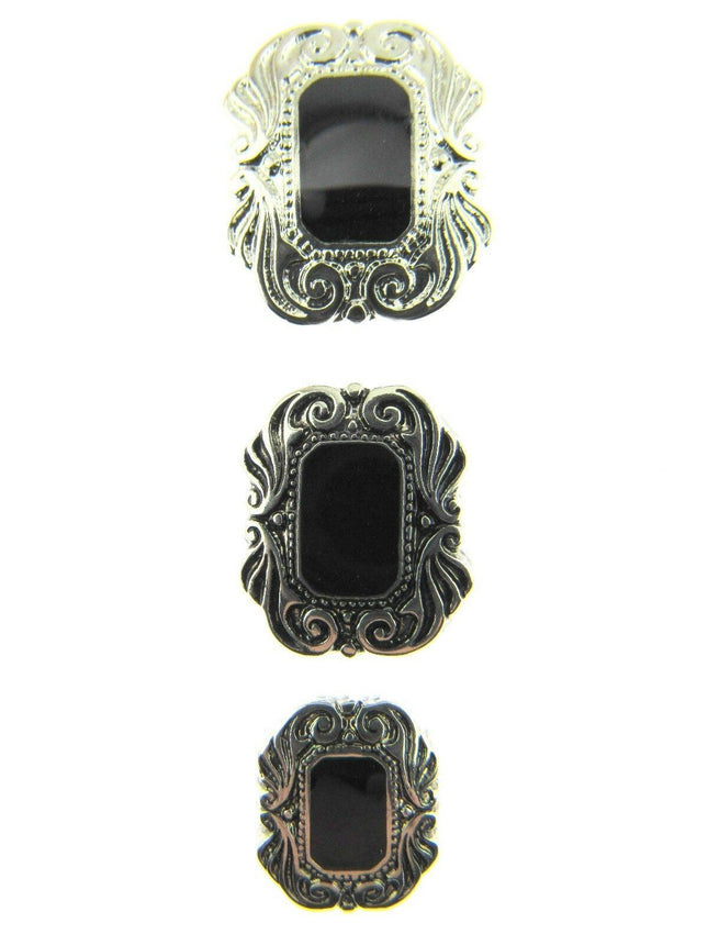 Oblong Plastic Silver Shank Buttons with Black Shiny Centre Art Deco Style CX17