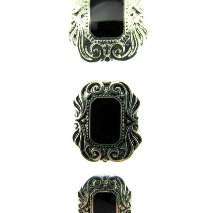 Oblong Plastic Silver Shank Buttons with Black Shiny Centre Art Deco Style CX17