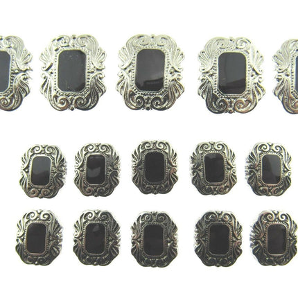 Oblong Plastic Silver Shank Buttons with Black Shiny Centre Art Deco Style CX17