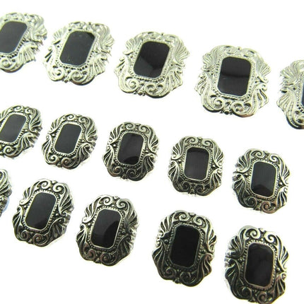 Oblong Plastic Silver Shank Buttons with Black Shiny Centre Art Deco Style CX17