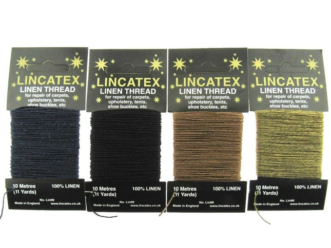 Strong Linen Thread for Repair, Mending & Leather Work 5 Colours 10m Cards - ThreadandTrimmings
