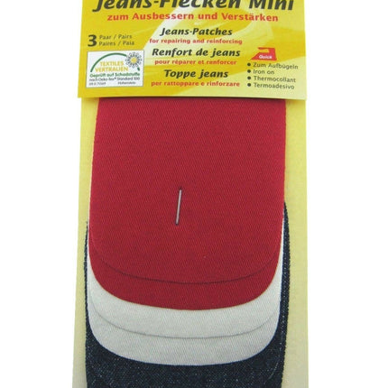 Iron On Mini Denim Patches Jean Repair 3 Pairs Per Card - 3 Colours Per Card - ThreadandTrimmings