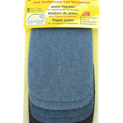 Iron On Mini Denim Patches Jean Repair 3 Pairs Per Card - 3 Colours Per Card - ThreadandTrimmings