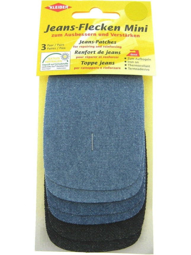 Iron On Mini Denim Patches Jean Repair 3 Pairs Per Card - 3 Colours Per Card - ThreadandTrimmings