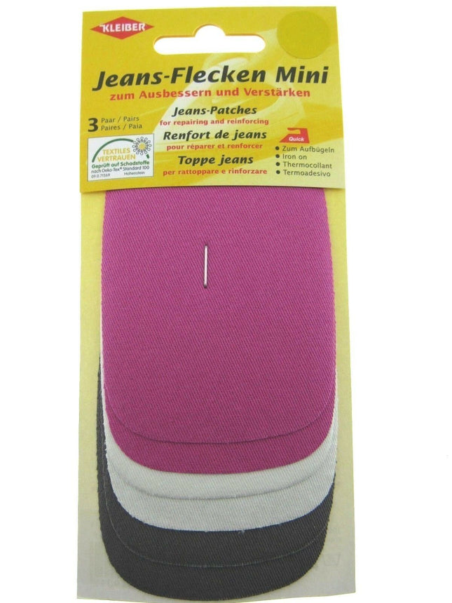 Iron On Mini Denim Patches Jean Repair 3 Pairs Per Card - 3 Colours Per Card - ThreadandTrimmings